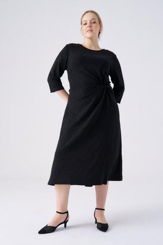 MESH FIT AND FLARE DRESS BLACK