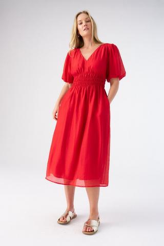 RED EMPIRE WAIST DRESS