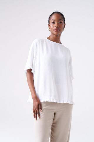 FRILL DETAIL BOXY TOP WHITE