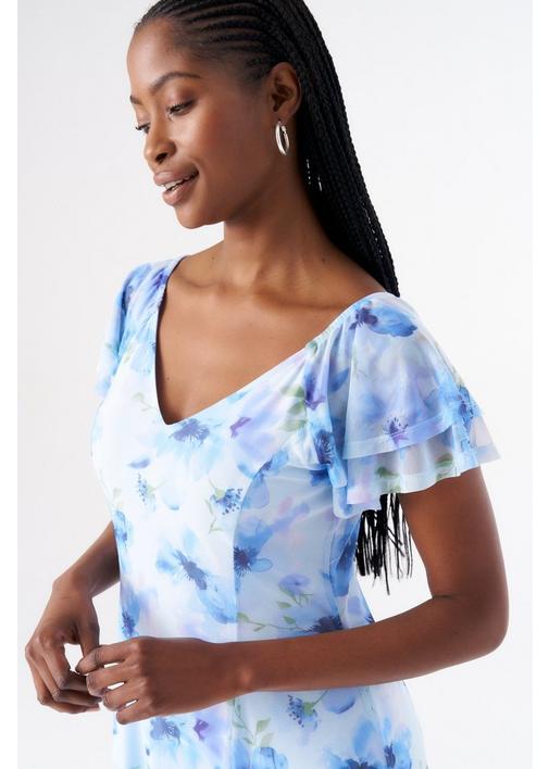 FIT AND FLARE CHIFFON DRESS BLUE - XXL - Multi | MILADYS