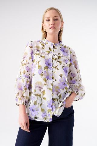 FLORAL PRINT BLOUSE WITH LACE