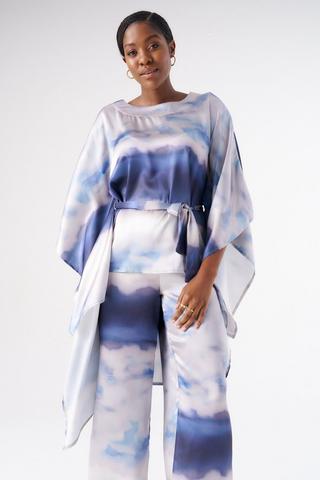PRINTED SATIN KAFTAN TOP