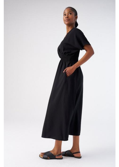 BLACK EMPIRE WAIST DRESS - L - Black | MILADYS
