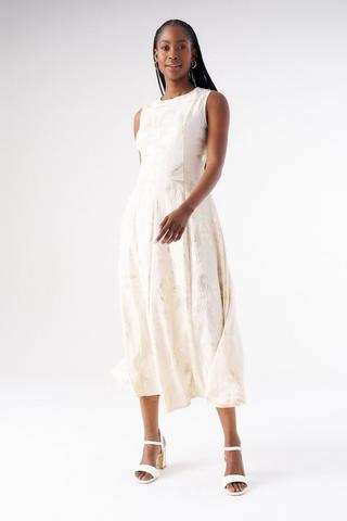 FIT AND FLARE GOLD LEAF DRESS