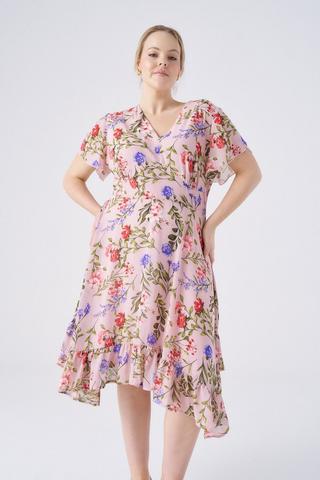 FIT AND FLARE CHIFFON DRESS PINK