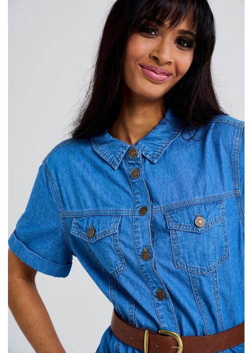 DENIM SHIRT DRESS - XXL - Sea Blue | MILADYS