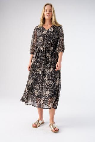 AZTEC PRINT FIT AND FLARE DRESS
