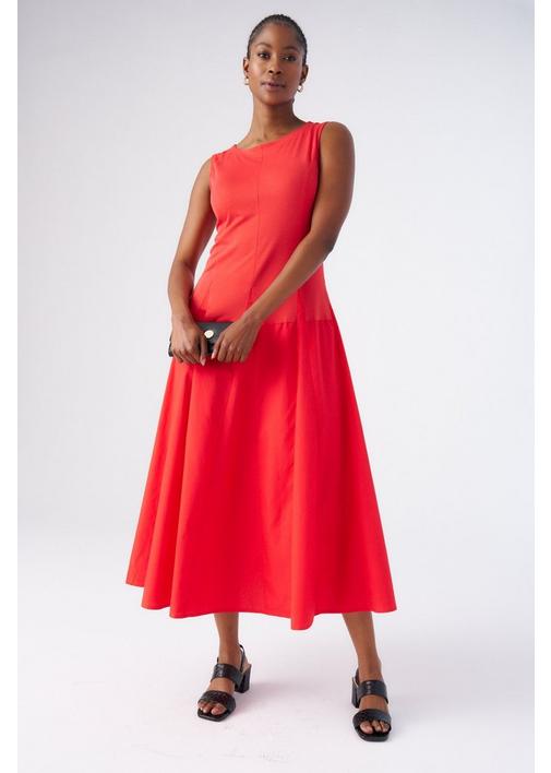KNIT FIT AND FLARE DRESS RED - M - Fire Engine Red | MILADYS