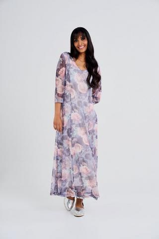 FLORAL MESH FIT AND FLARE DRESS