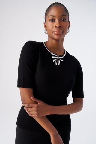 BOW DETAIL KNIT TOP BLACK