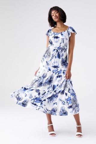 PRINTED DRESS BLUE FLORAL