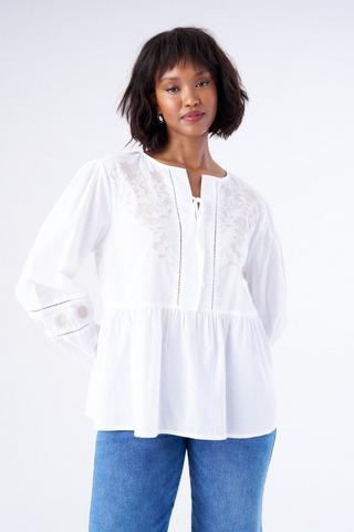 EMBROIDERED PEASANT TOP WHITE