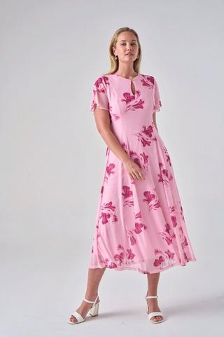 FIT AND FLARE CHIFFON DRESS PINK