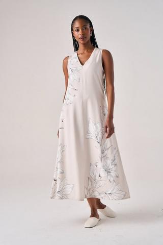 LINEN BLEND SHIFT DRESS PRINT