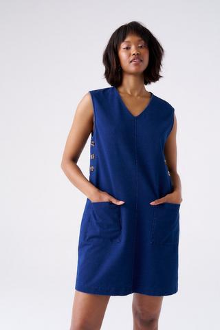DENIM PINAFORE SHIFT DRESS INK
