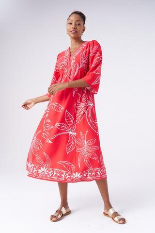 PRINTED KAFTAN DRESS RED