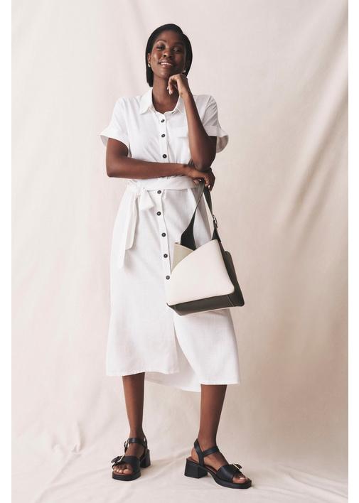 LINEN BLEND SHIRT DRESS WHITE - 3XL - White | MILADYS
