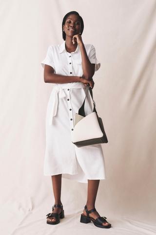 LINEN BLEND SHIRT DRESS WHITE