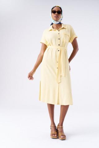 LINEN BLEND SHIRT DRESS YELLOW