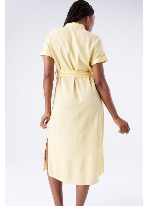 LINEN BLEND SHIRT DRESS YELLOW - XL - Baby Yellow | MILADYS