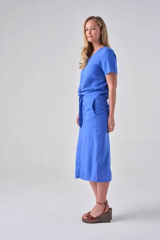 LINEN BLEND SKIRT COBALT