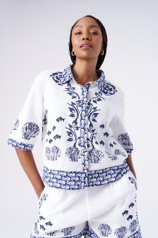 EMBROIDERED COTTON SHIRT NAVY