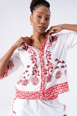EMBROIDERED COTTON SHIRT RED