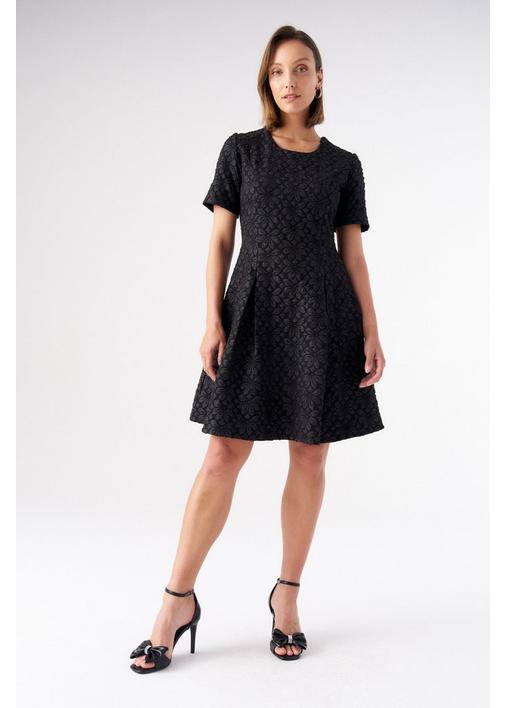 BLACK JACQUARD FIT AND FLARE DRESS - 102 - Black | MILADYS