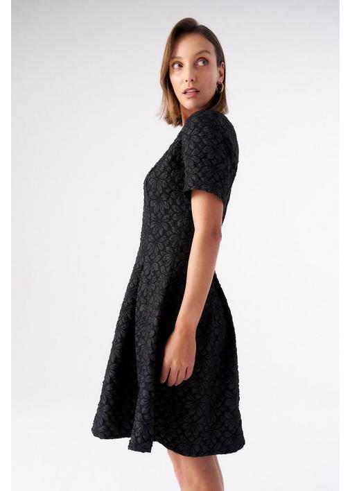 BLACK JACQUARD FIT AND FLARE DRESS - 102 - Black | MILADYS