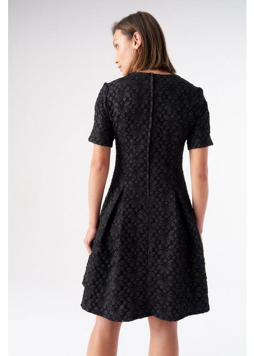 BLACK JACQUARD FIT AND FLARE DRESS - 102 - Black | MILADYS