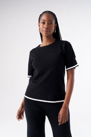 KNIT TOP WITH STRIPE TRIM