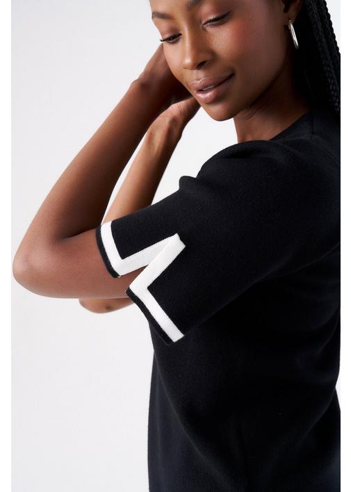 KNIT TOP WITH STRIPE TRIM,Sheet Street,black,,black,miladys,plain