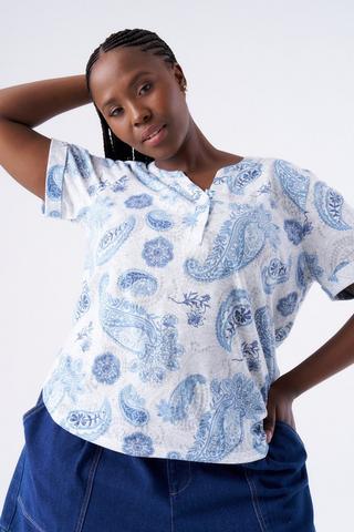 PAISLEY PRINT HENLEY TOP