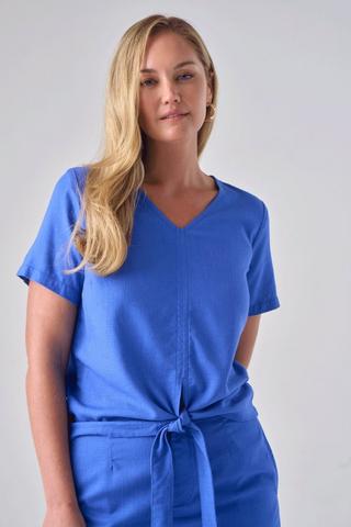 LINEN BLEND TOP COBALT