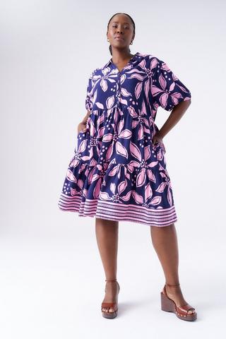 PRINTED SHIRT DRESS NAVY PINK