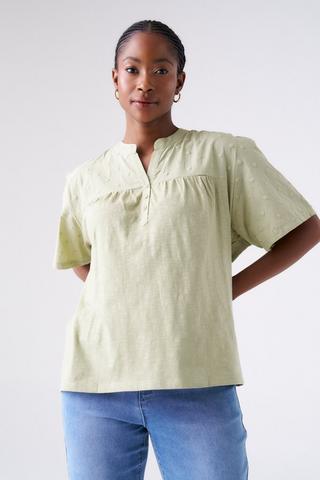 KNIT HENLEY TOP SAGE