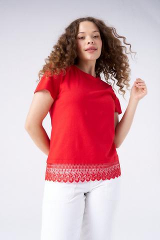 LACE HEM BOXY TOP RED