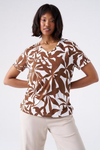FLORAL PRINT TEE BROWN