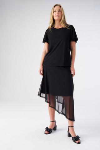 ASYMMETRIC MESH SKIRT BLACK