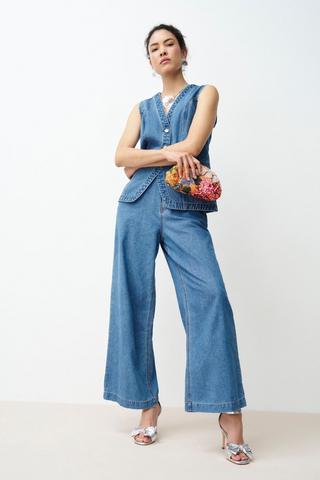 DENIM WIDELEG PANTS