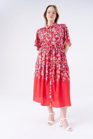 FLORAL PRINT SHIRT DRESS RED