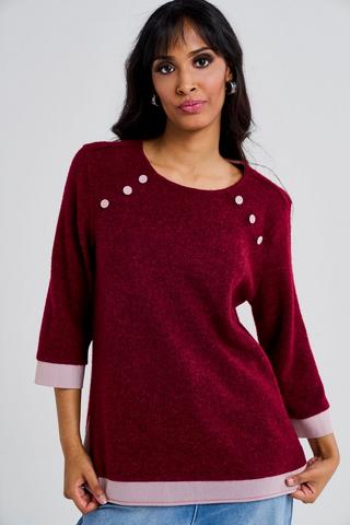 TEXTURED KNIT BOXY TOP BURGUNDY