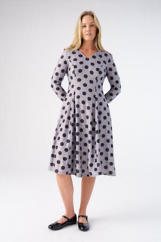 SPOT PRINT FIT AND FLARE DRESS