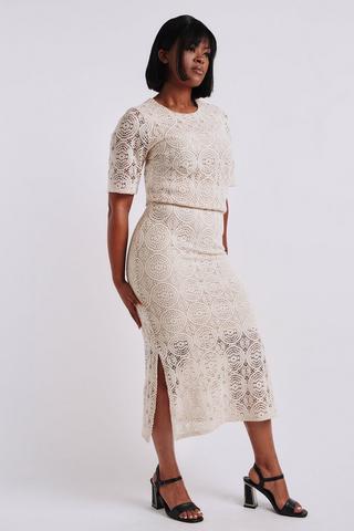 LACE PENCIL SKIRT CREAM