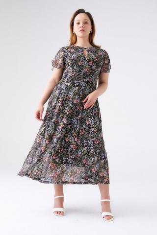 FLORAL PRINT MESH DRESS