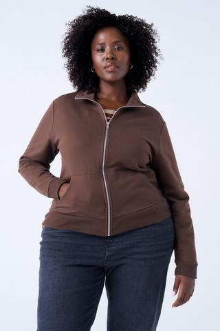 ZIP THROUGH FLEECE JACKET BROWN