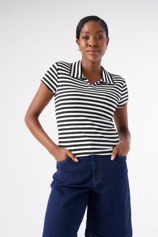 COLLARED STRIPE TOP