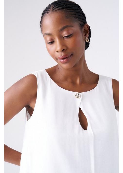 LINEN BLEND PINAFORE DRESS - M - Stone | MILADYS
