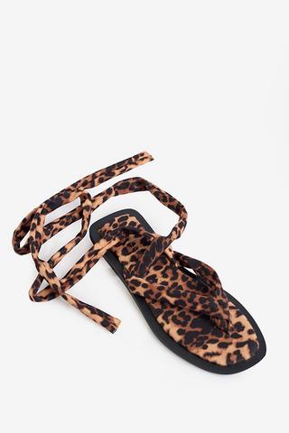 ANIMAL PRINT ANKLE TIE SANDALS