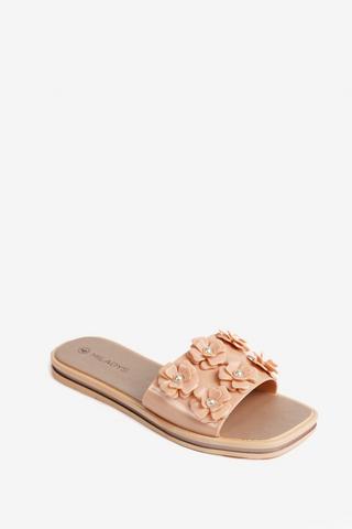 FLOWER TRIM SLIP ON SANDALS